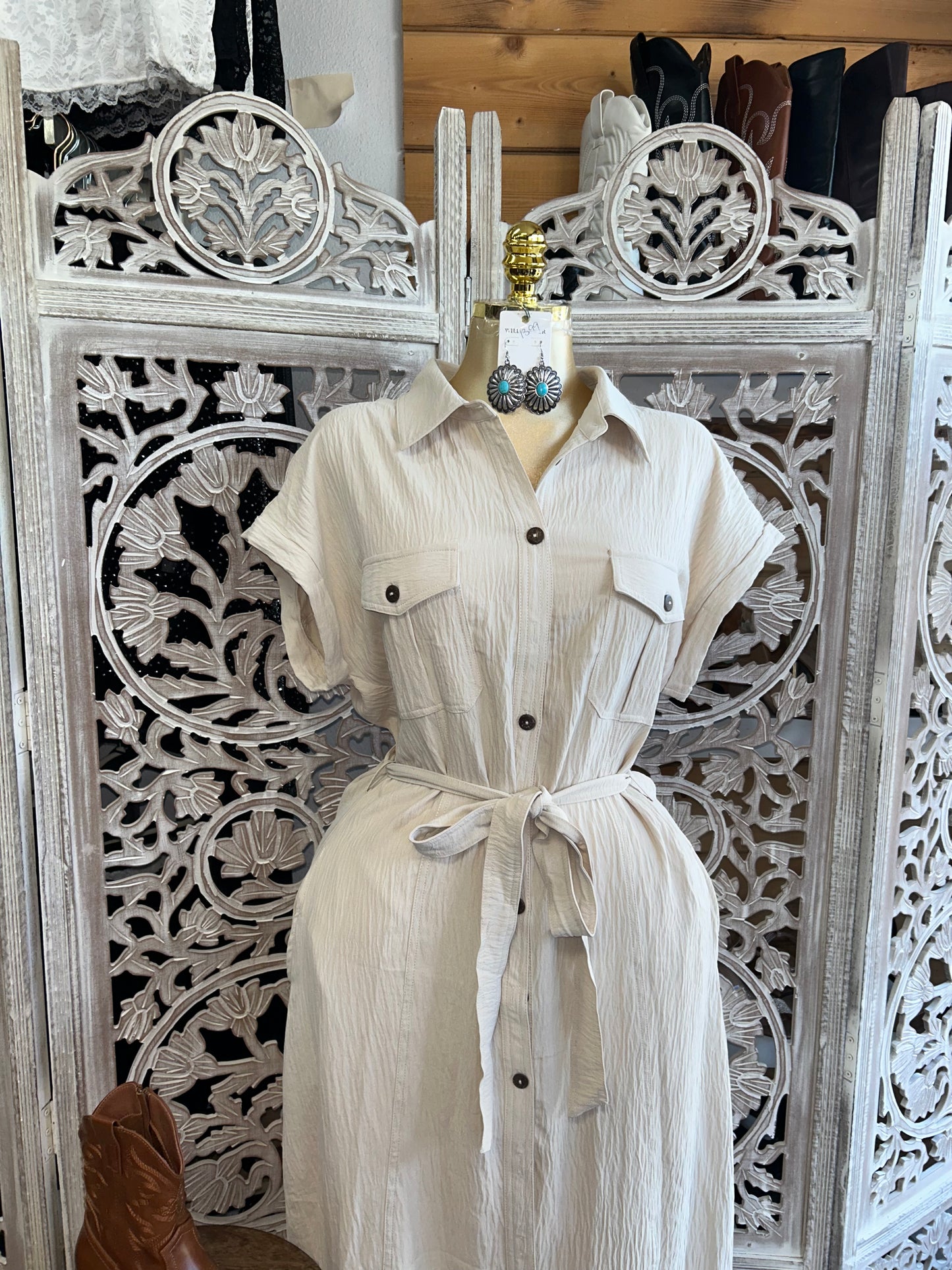 Button up dress with tie