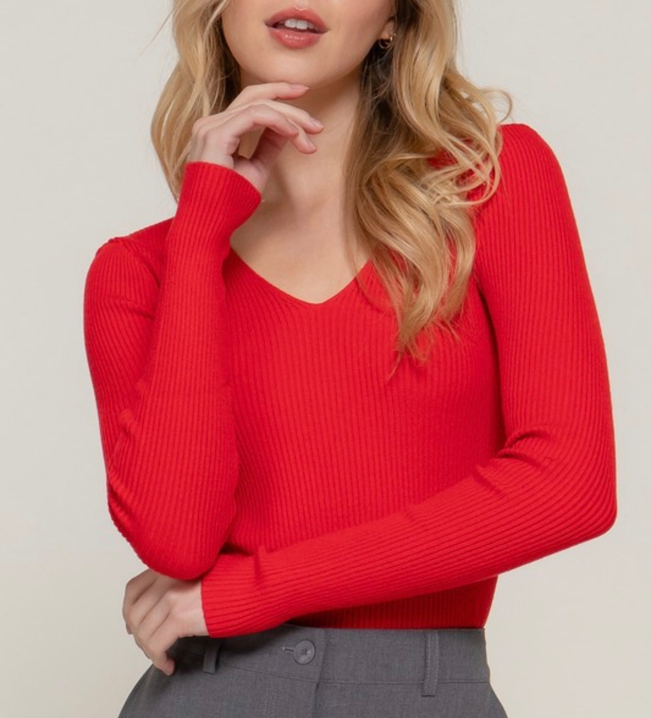 Ribbed warm soft long sleeve top