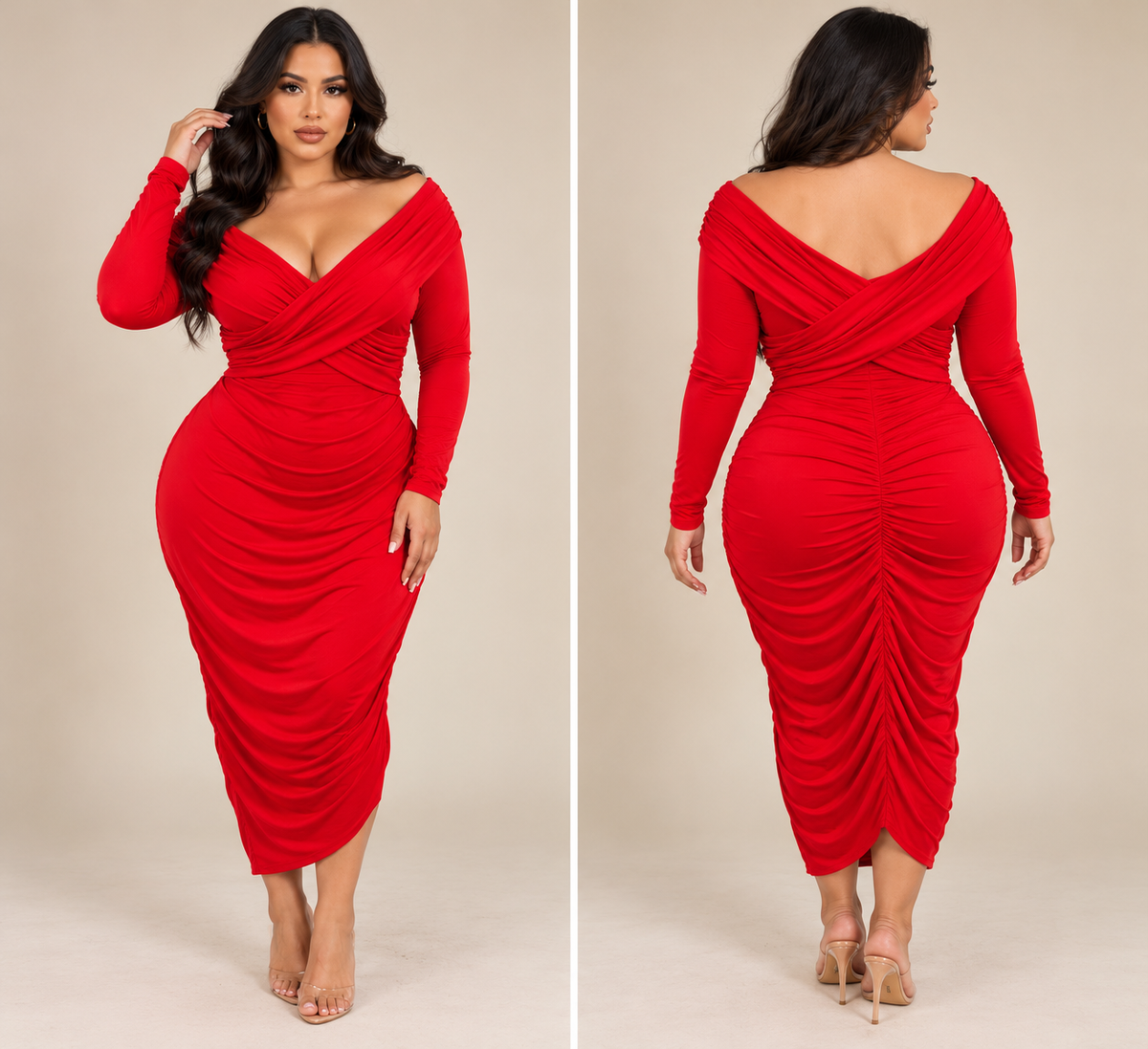 Red Long sleeve cross over dress