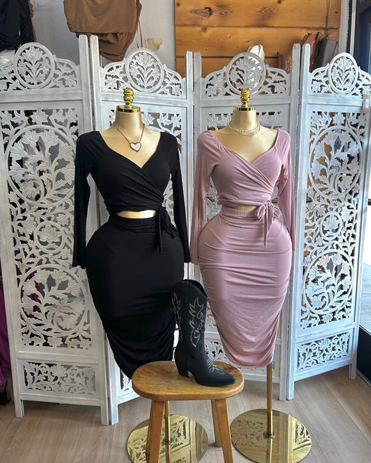 Bow tie long sleeve dress