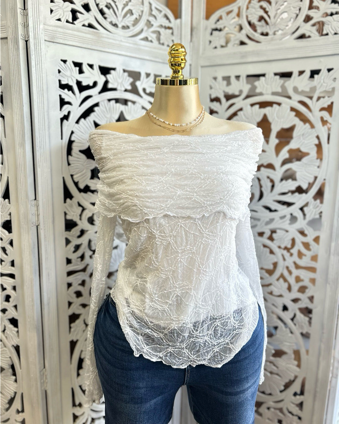 off the shoulder lace shirt