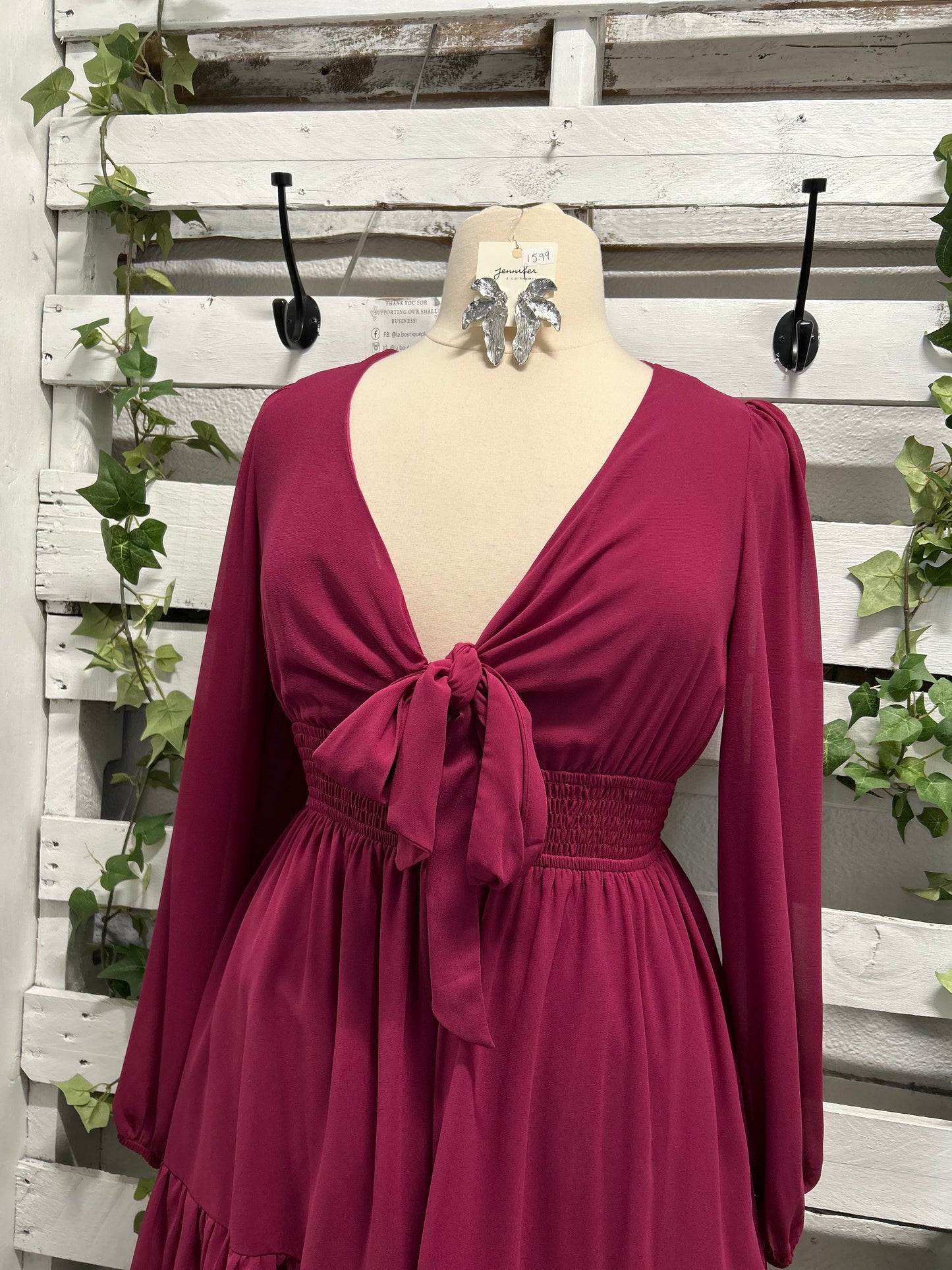 Bow tie long sleeve mini dress