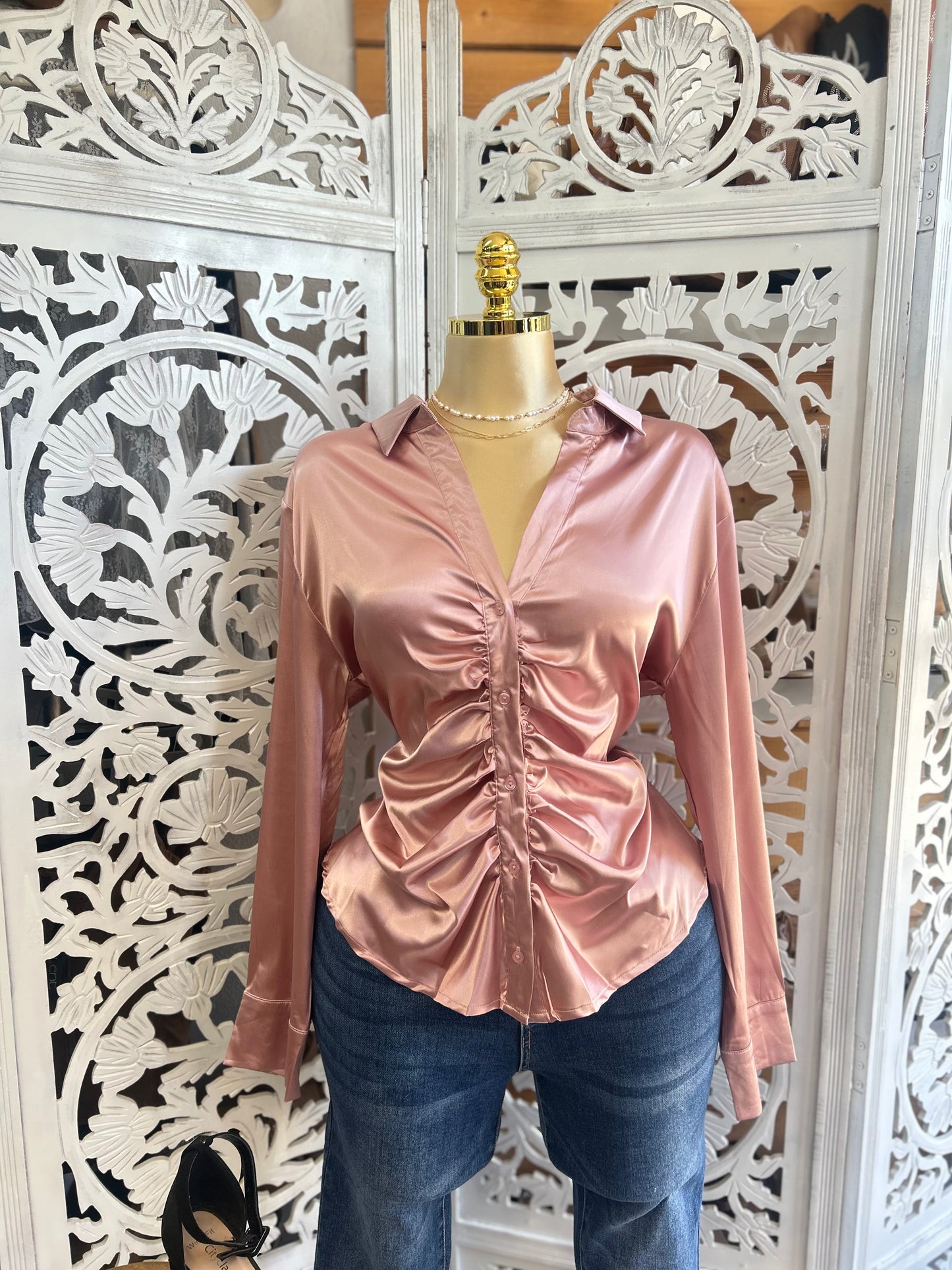 Satin button up shirt