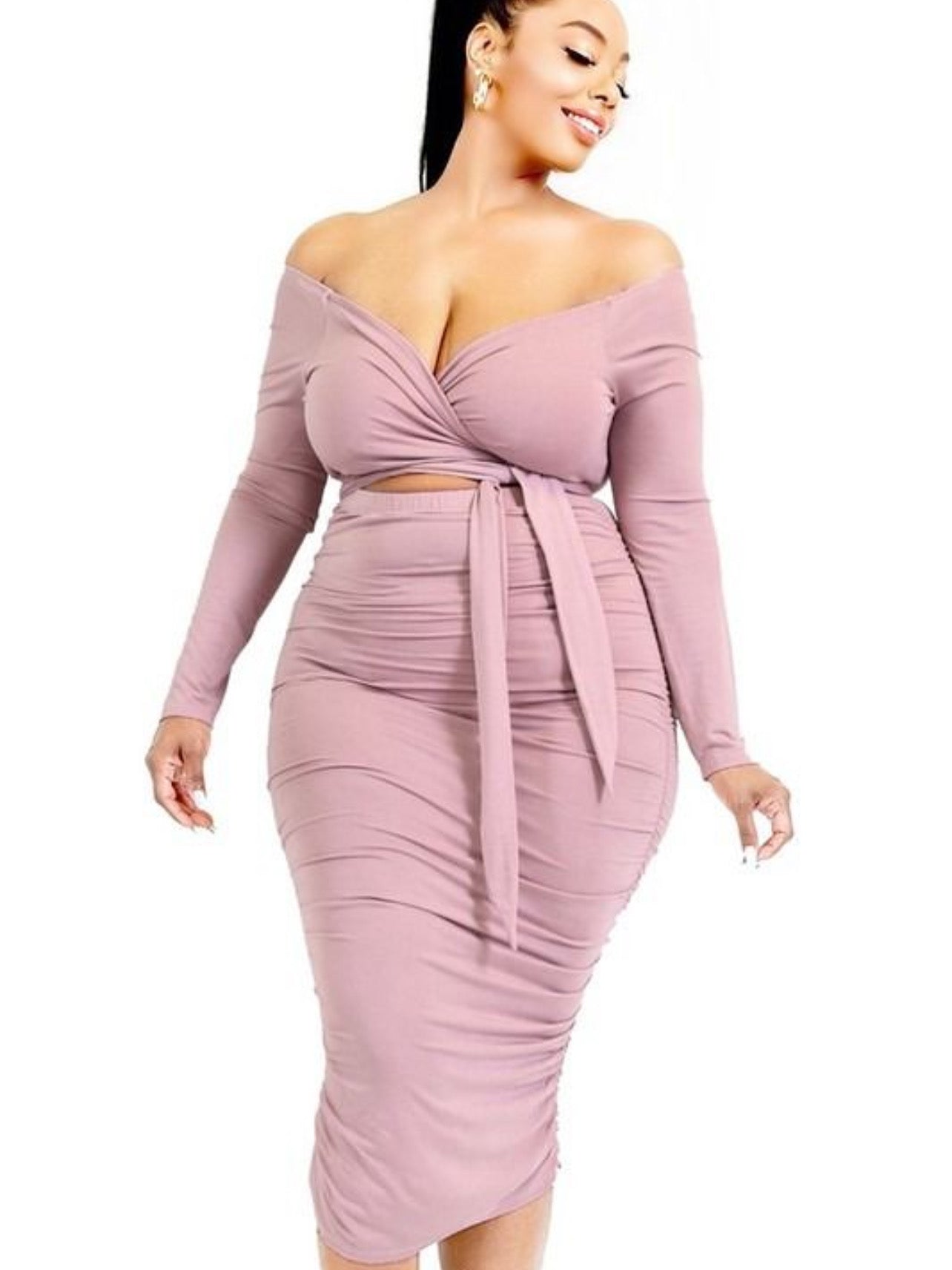 Bow tie long sleeve dress