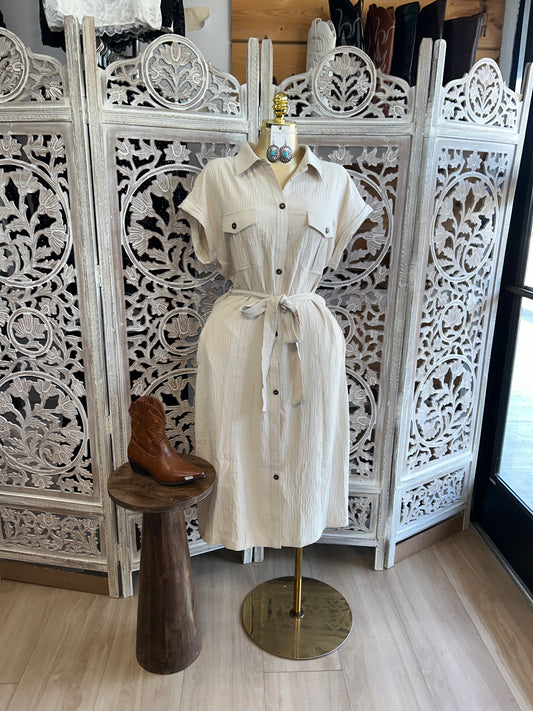 Button up dress with tie