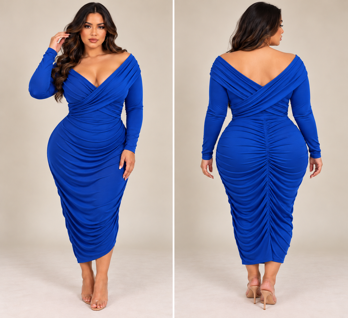 Royal blue Long sleeve cross over dress