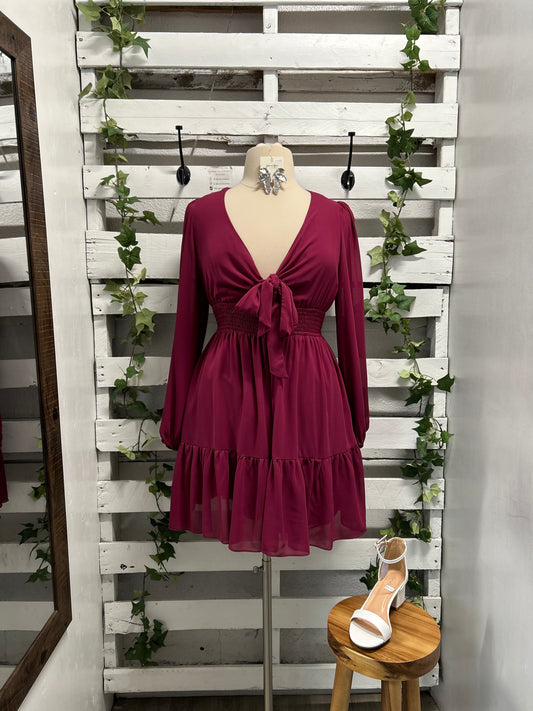 Bow tie long sleeve mini dress