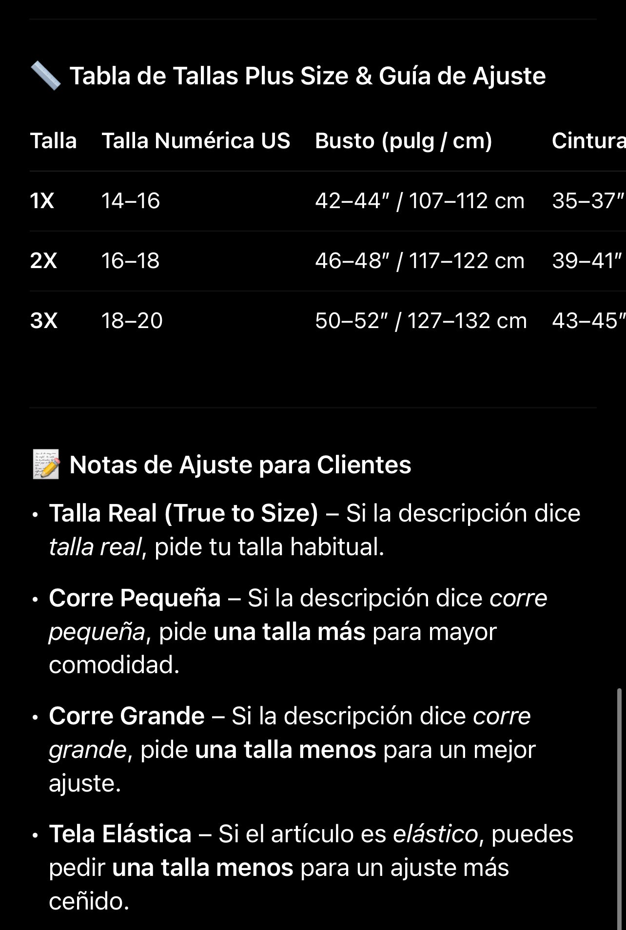 Tabla de tallas – shoplaboutiqueplus