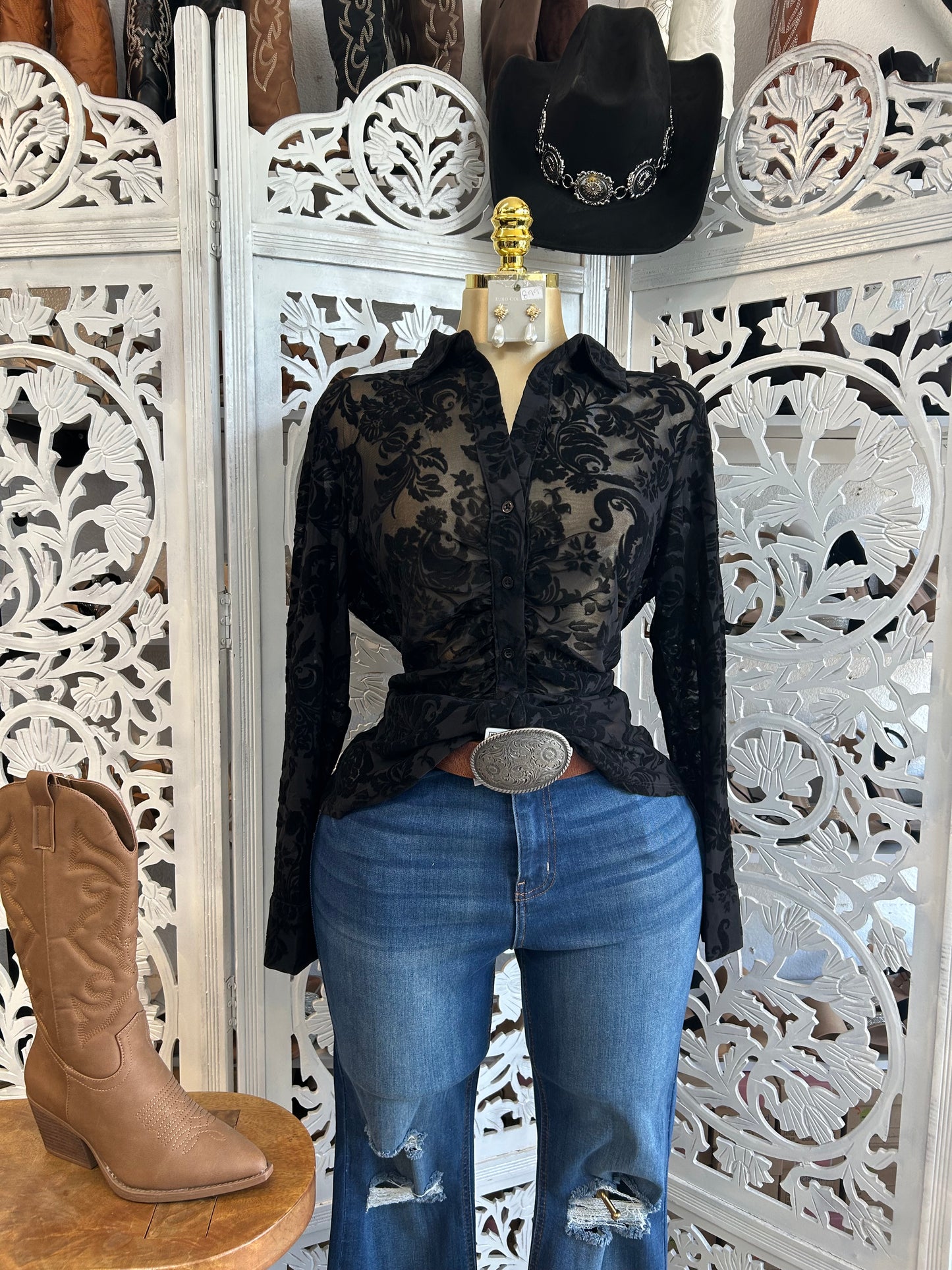 Floral see through button up