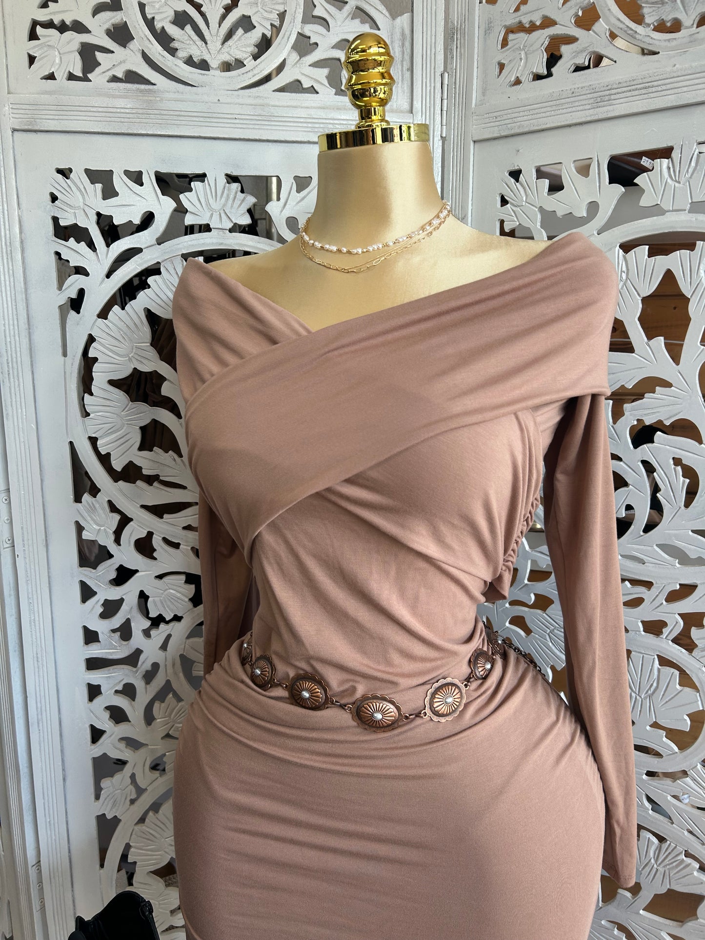 Long sleeve cross over dress