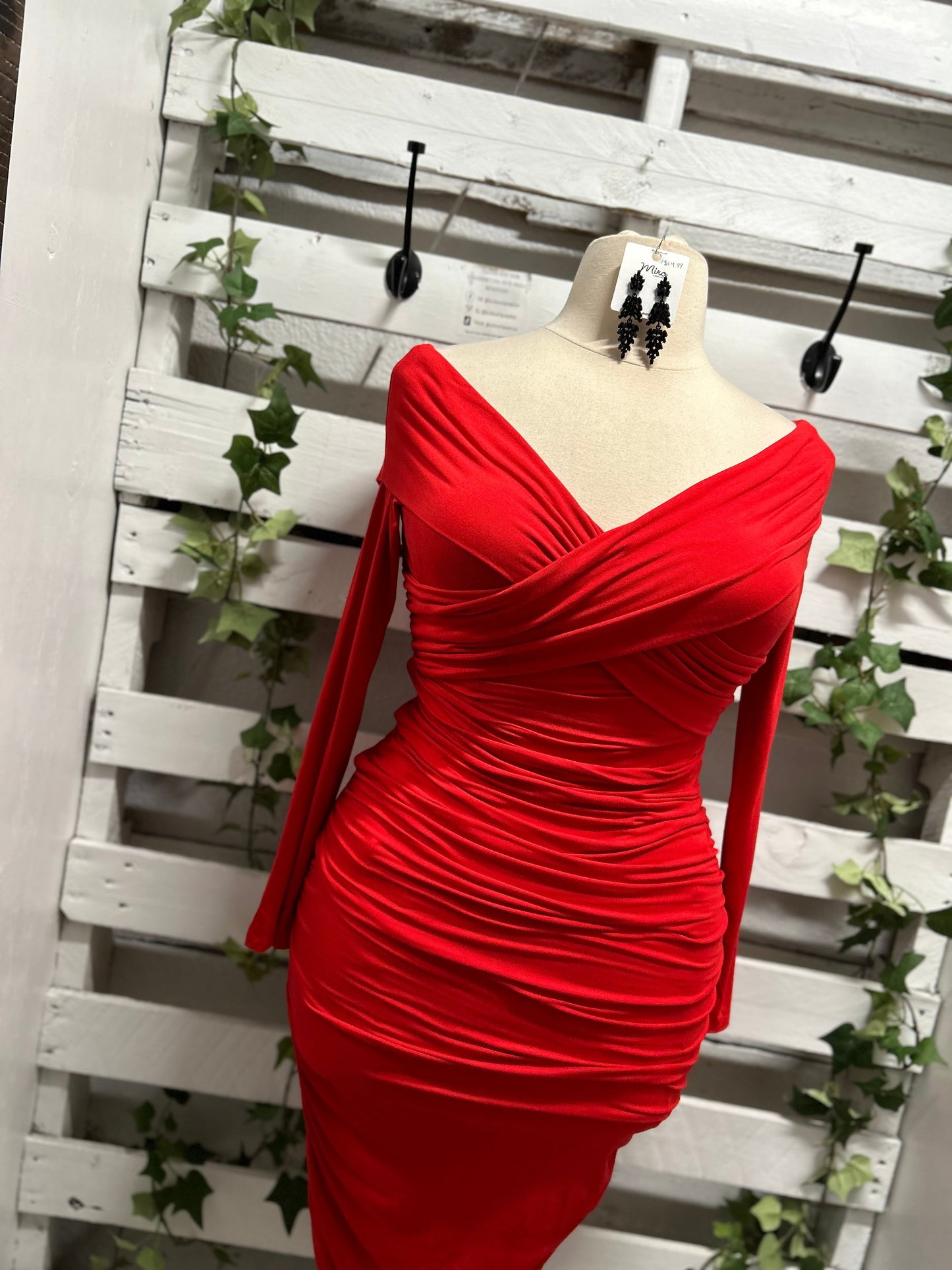 Red Long sleeve cross over dress