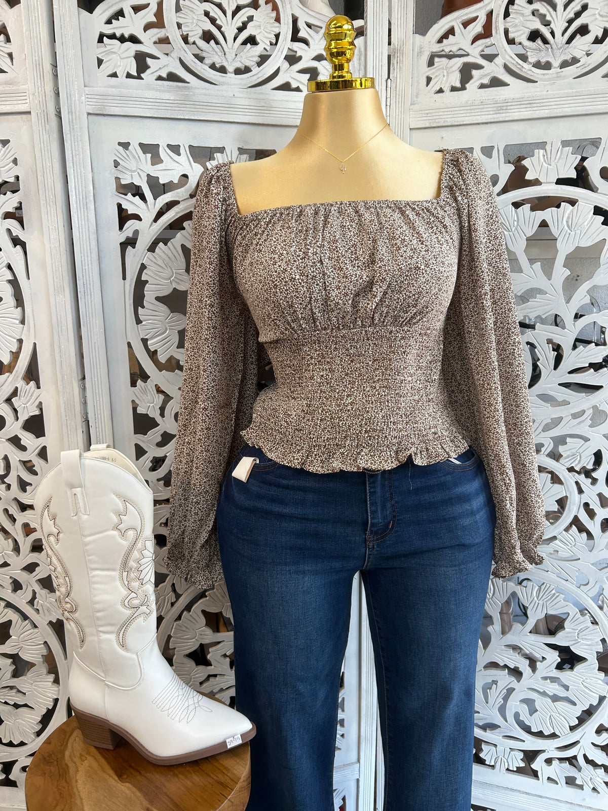 Plus size Long sleeve flower top