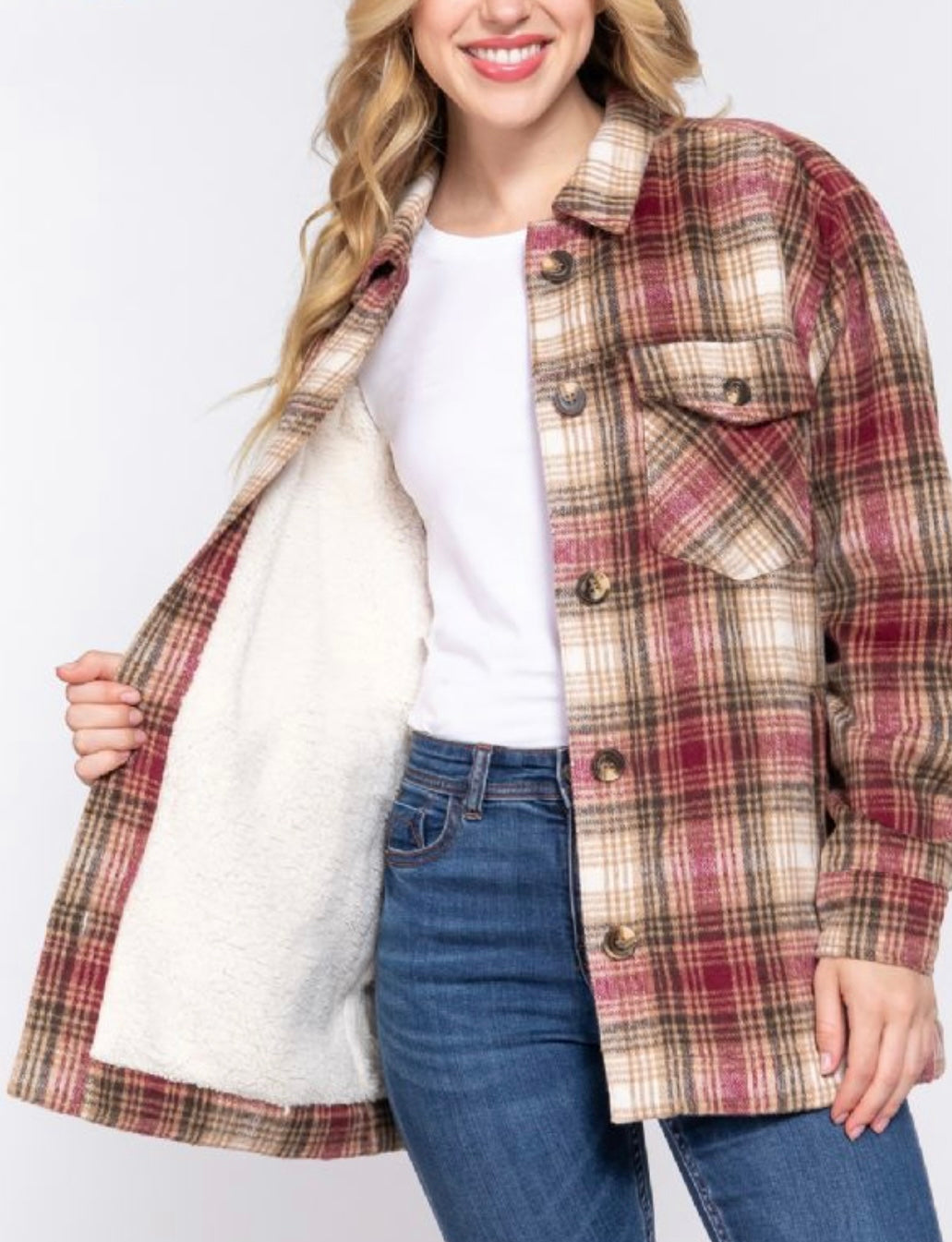 Sherpa plaid jacket (size up)
