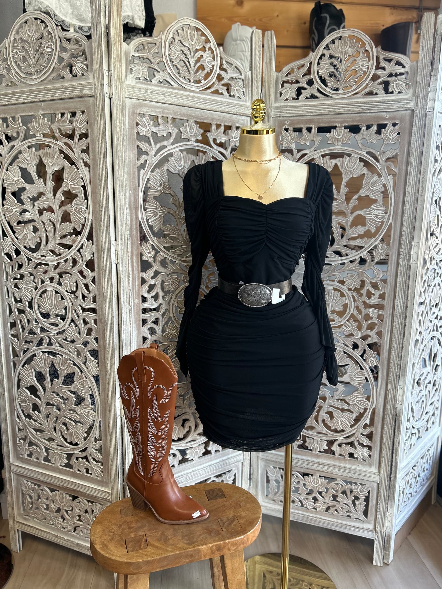 Mesh vaquera long sleeve dress