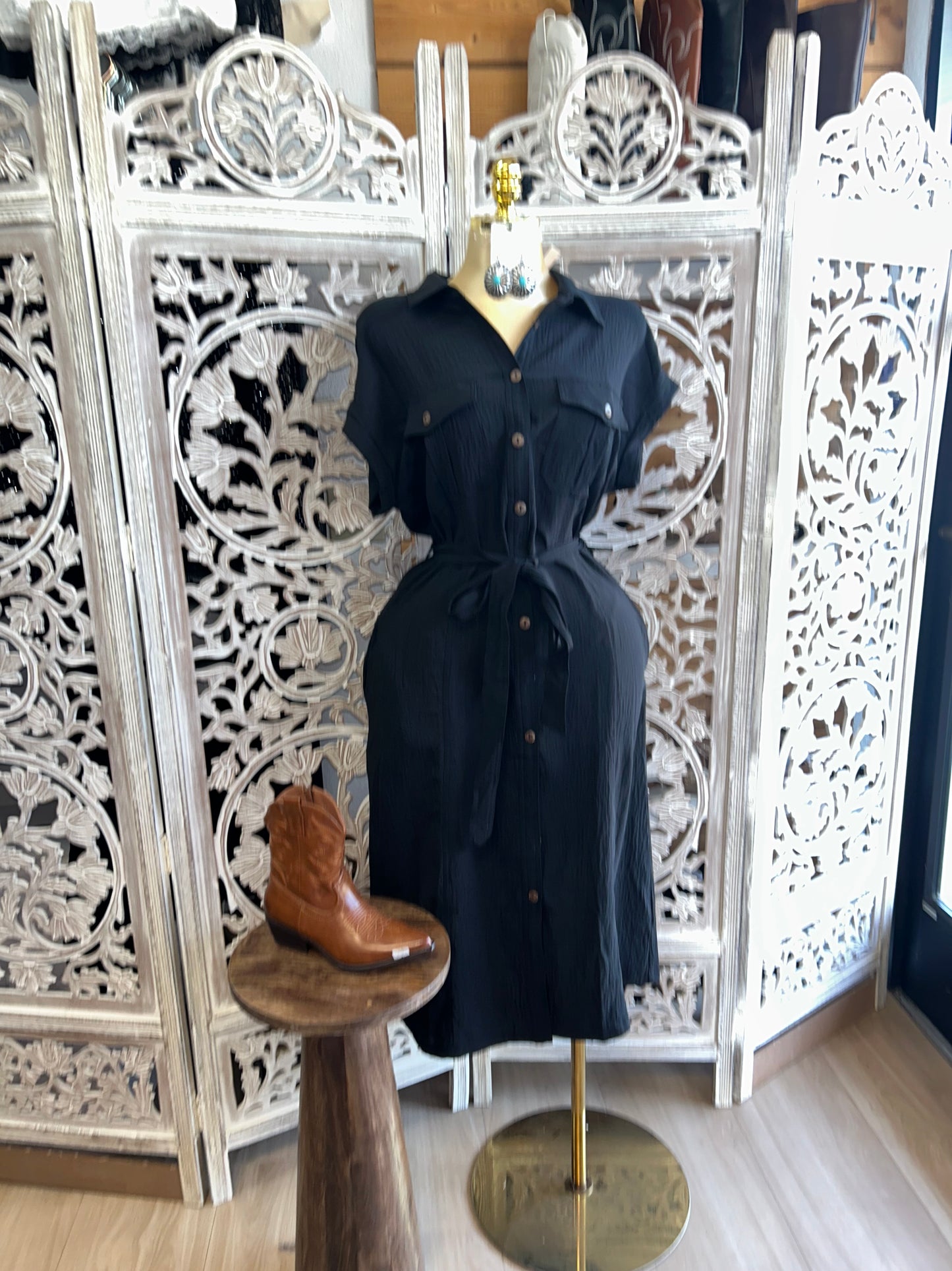 Button up dress with tie