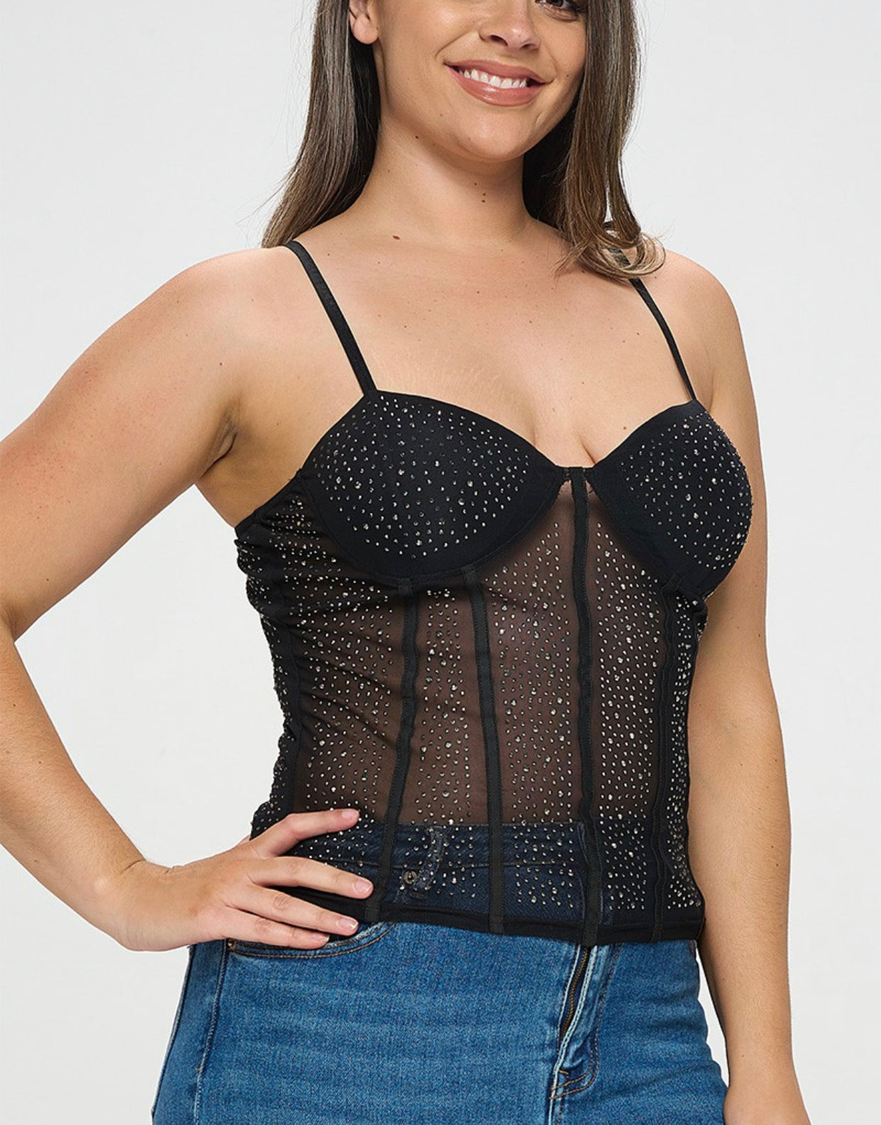 corset Mesh rhinestone sparkly top