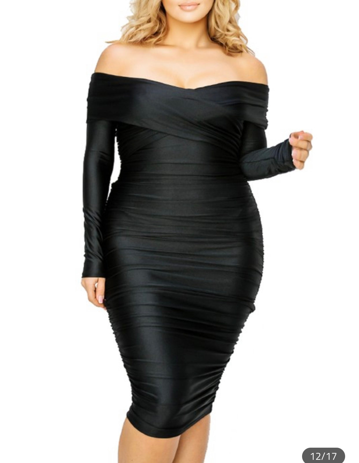 Cross over shiny long sleeve dress SIZE UP