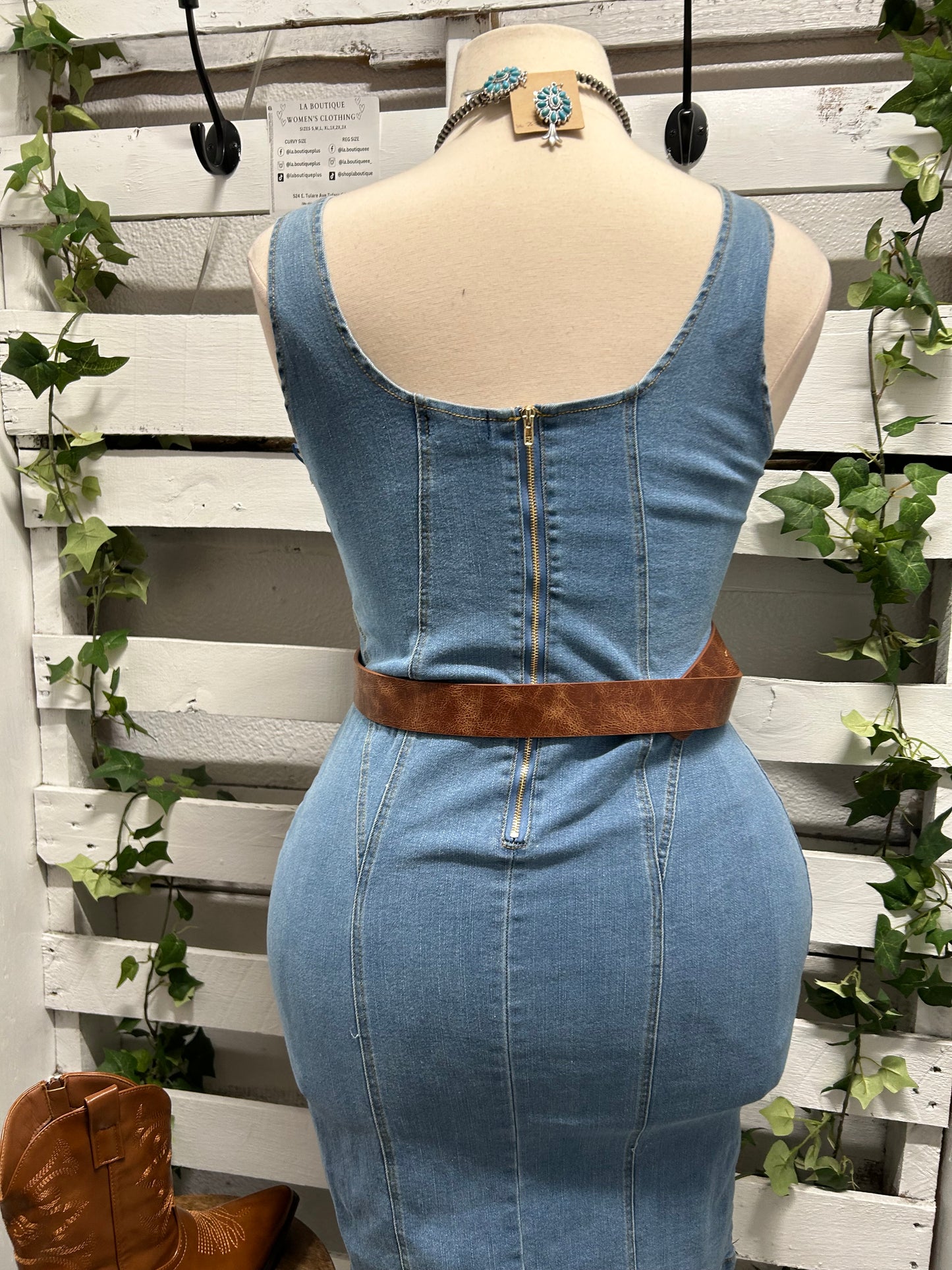 Denim strap mini dress