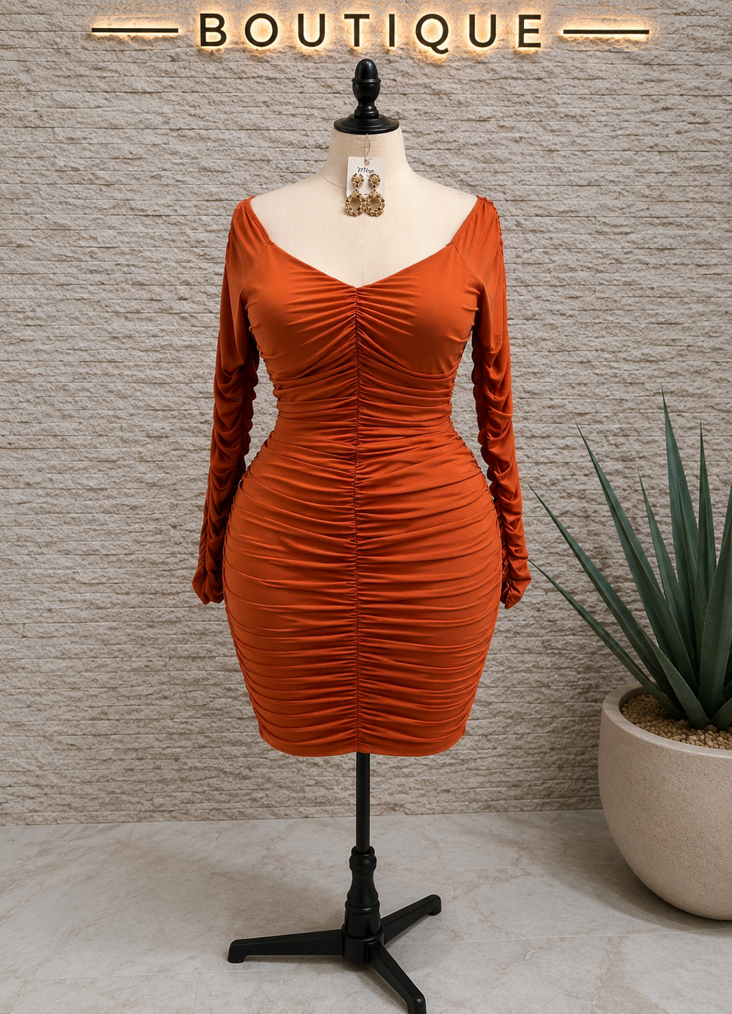 Mesh long sleeve body con dress