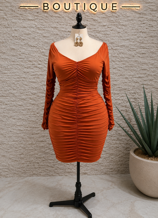 Mesh long sleeve body con dress