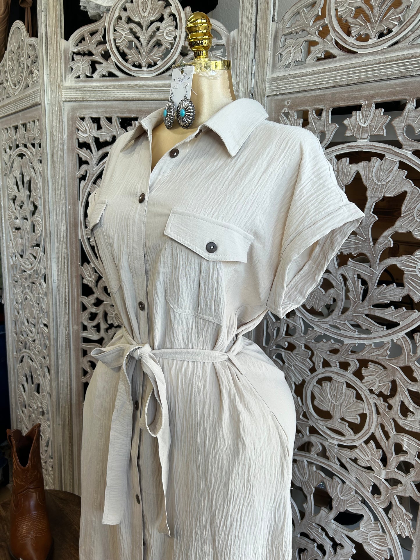 Button up dress with tie