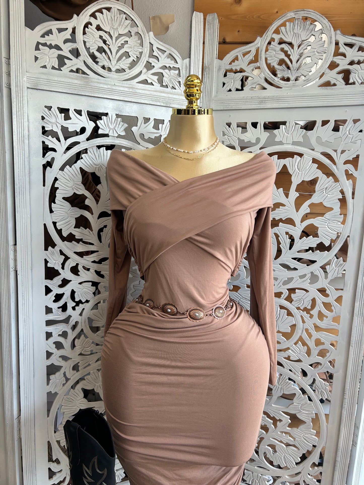 Long sleeve cross over dress