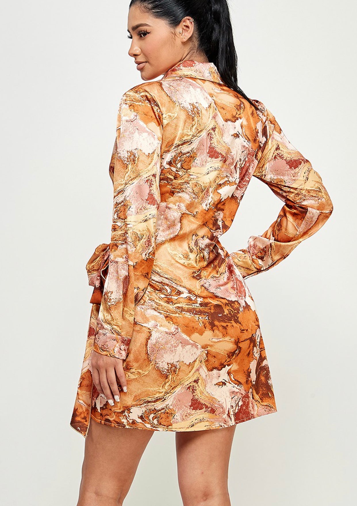 Satin side tie print dress (SIZE UP)