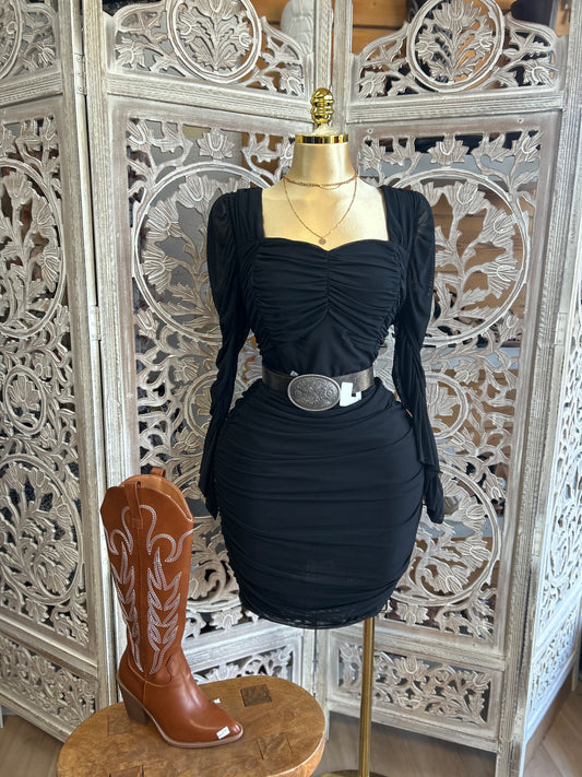 Mesh vaquera long sleeve dress