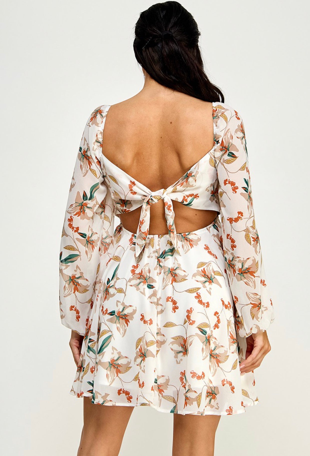 Flower print white dress