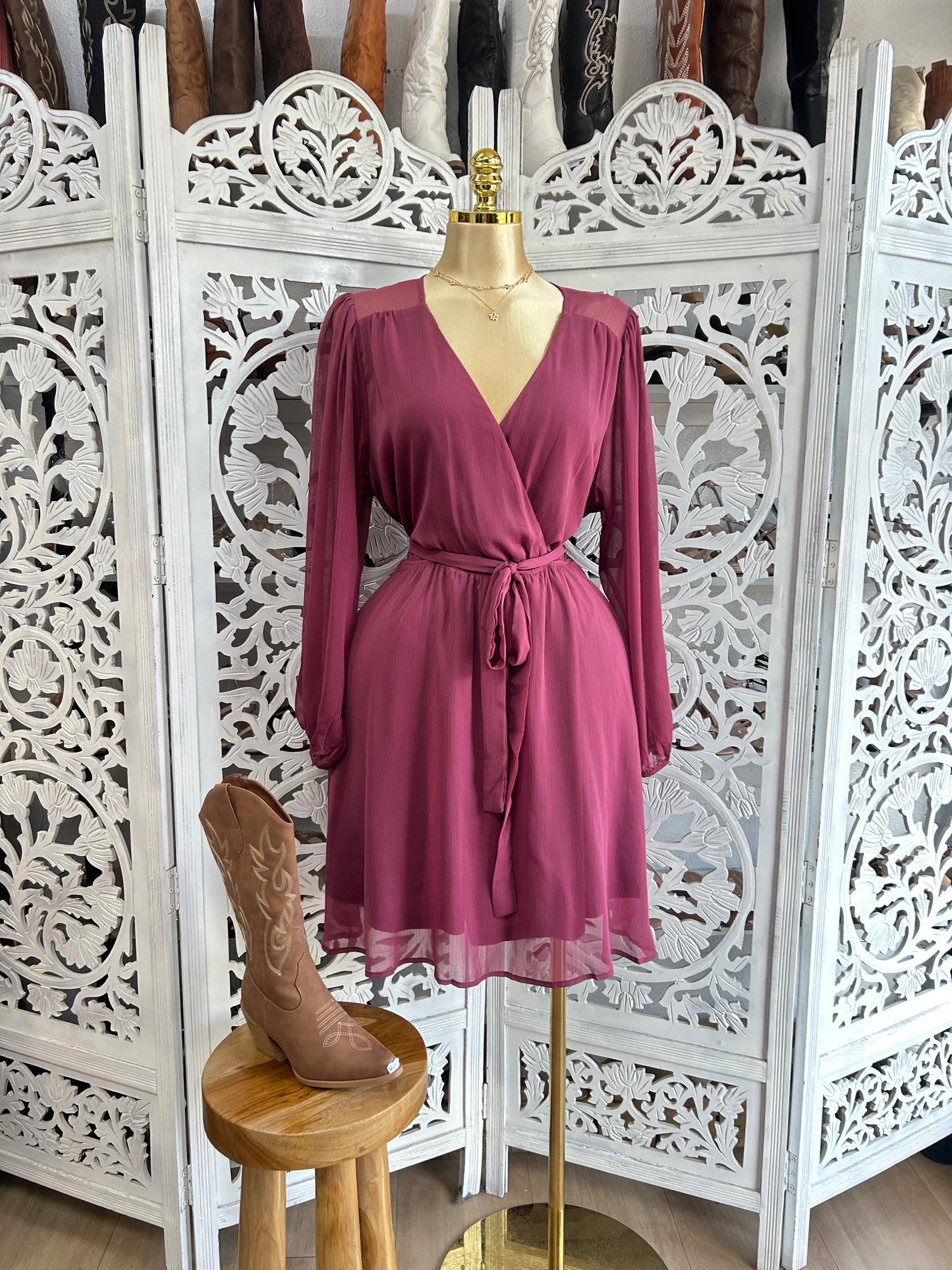 Long sleeve magenta  flowy dress