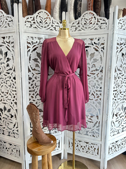 Long sleeve magenta  flowy dress