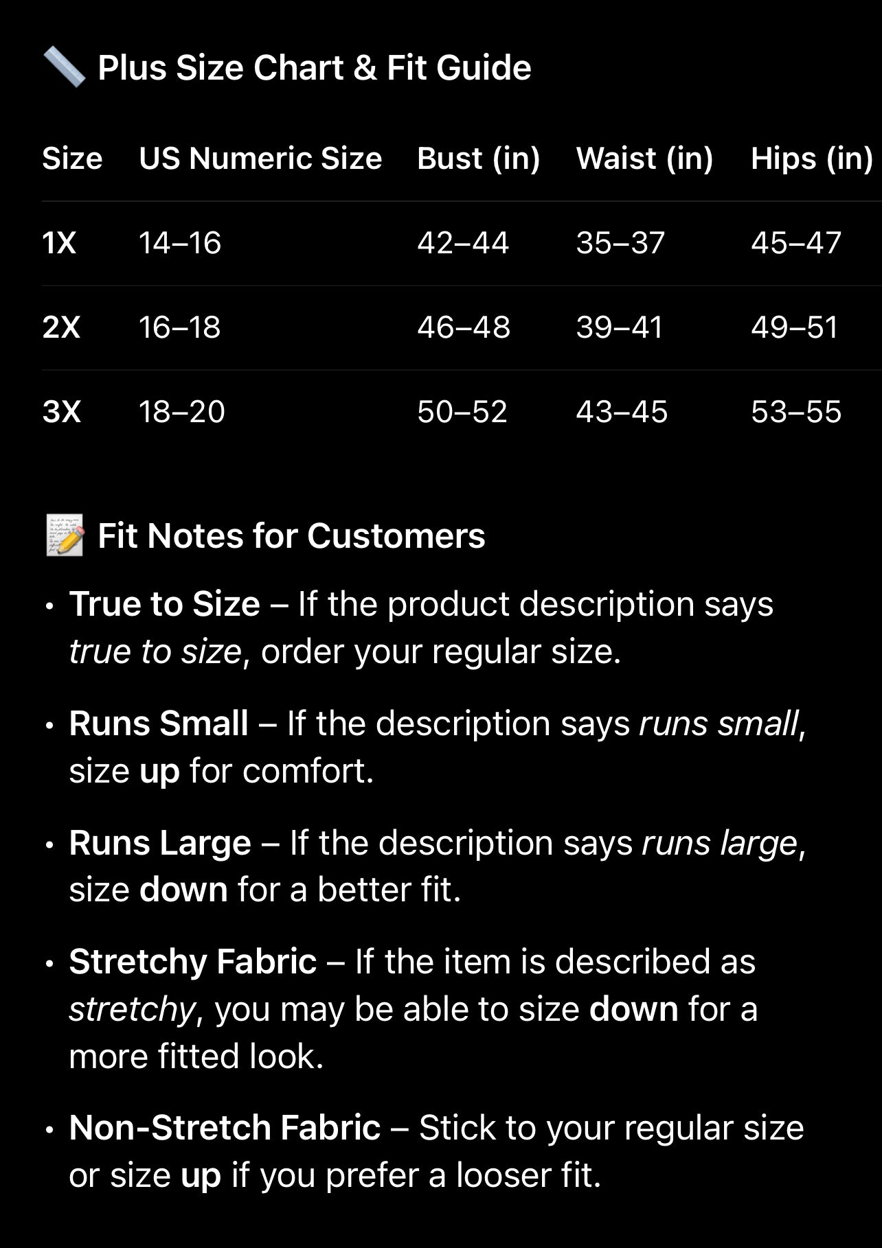 Size chart