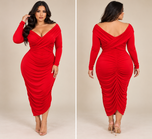 Red Long sleeve cross over dress