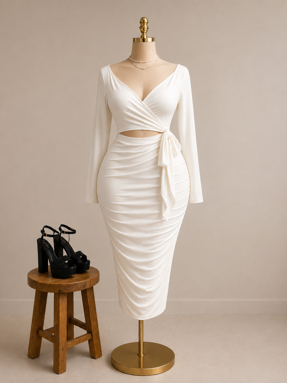 Bow tie long sleeve dress