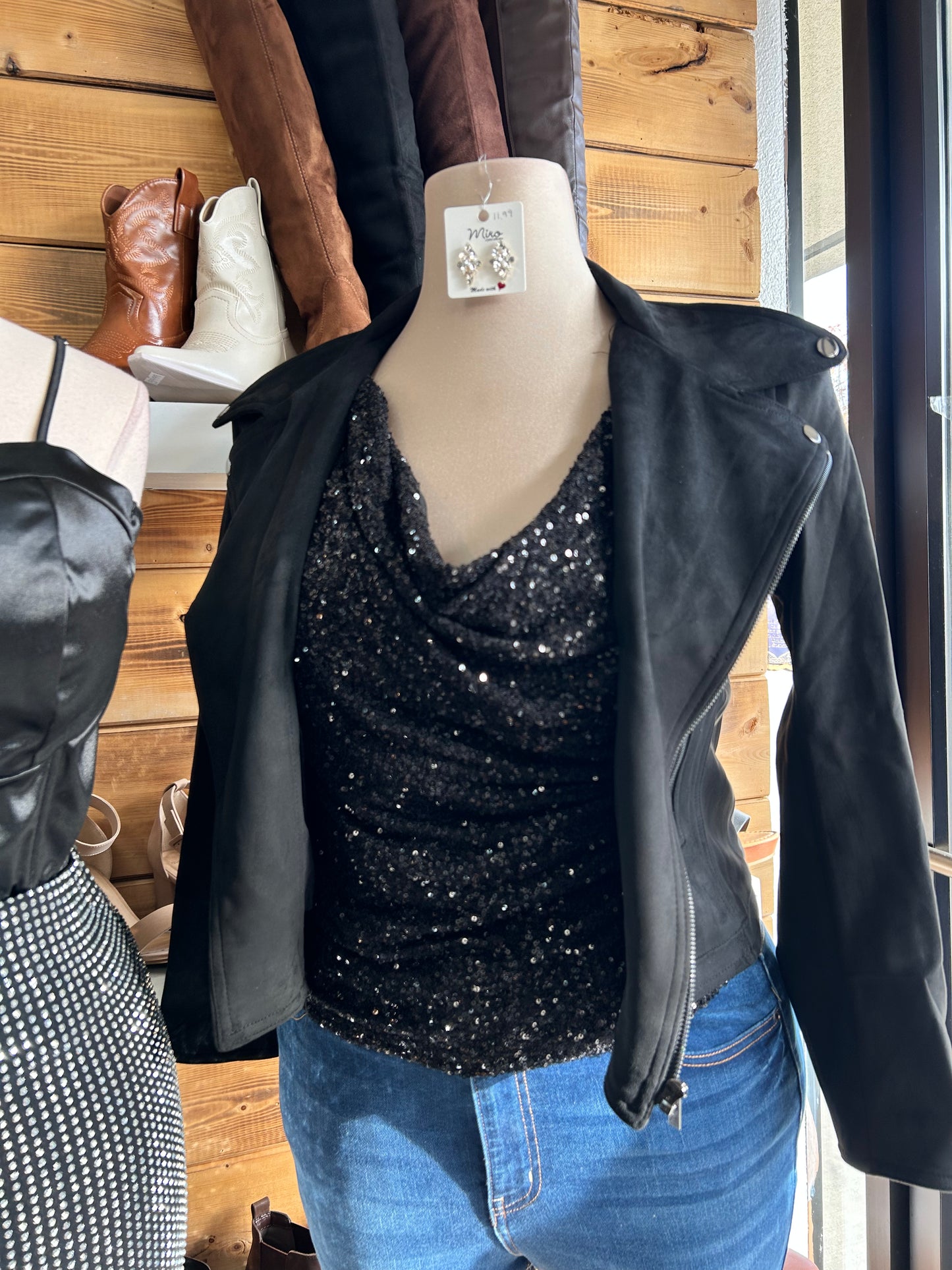 Cowl neck sequin top