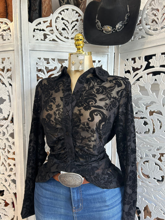 Floral see through button up
