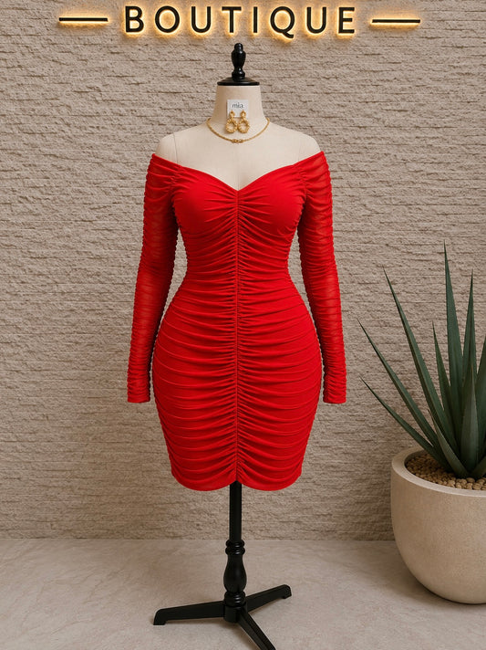 Mesh long sleeve body con dress