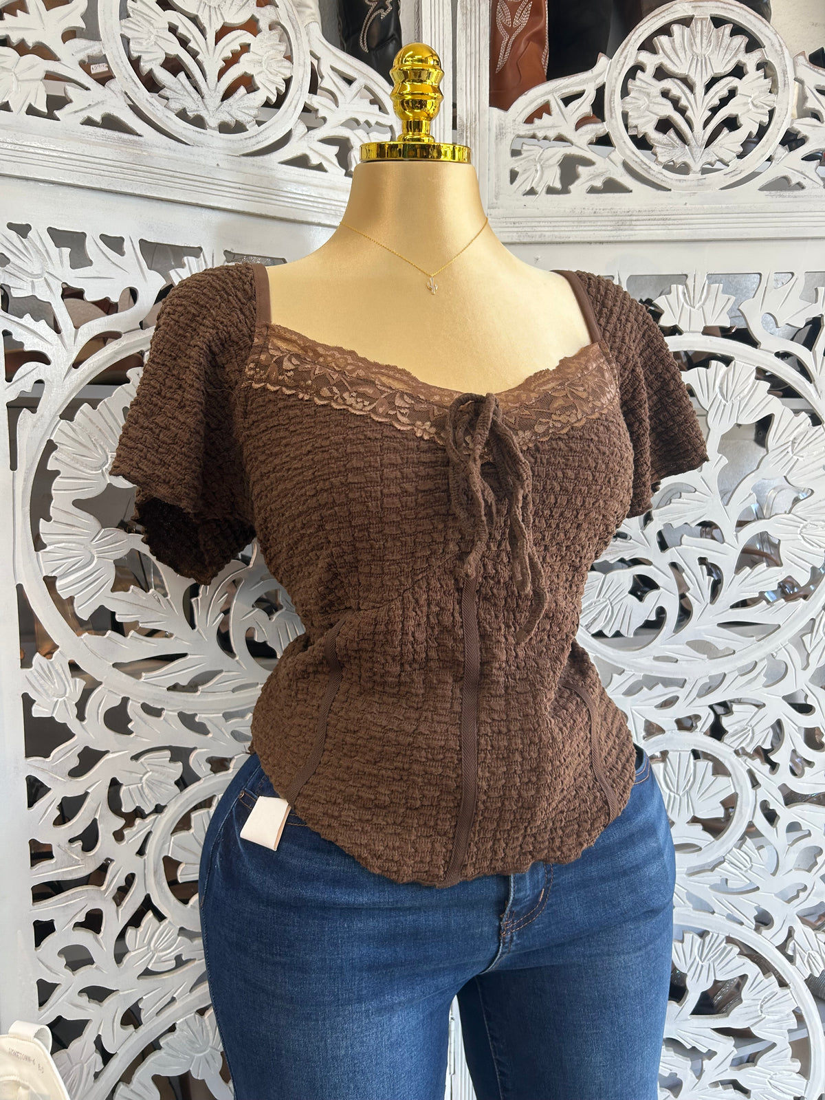 Curvy size brown lace top