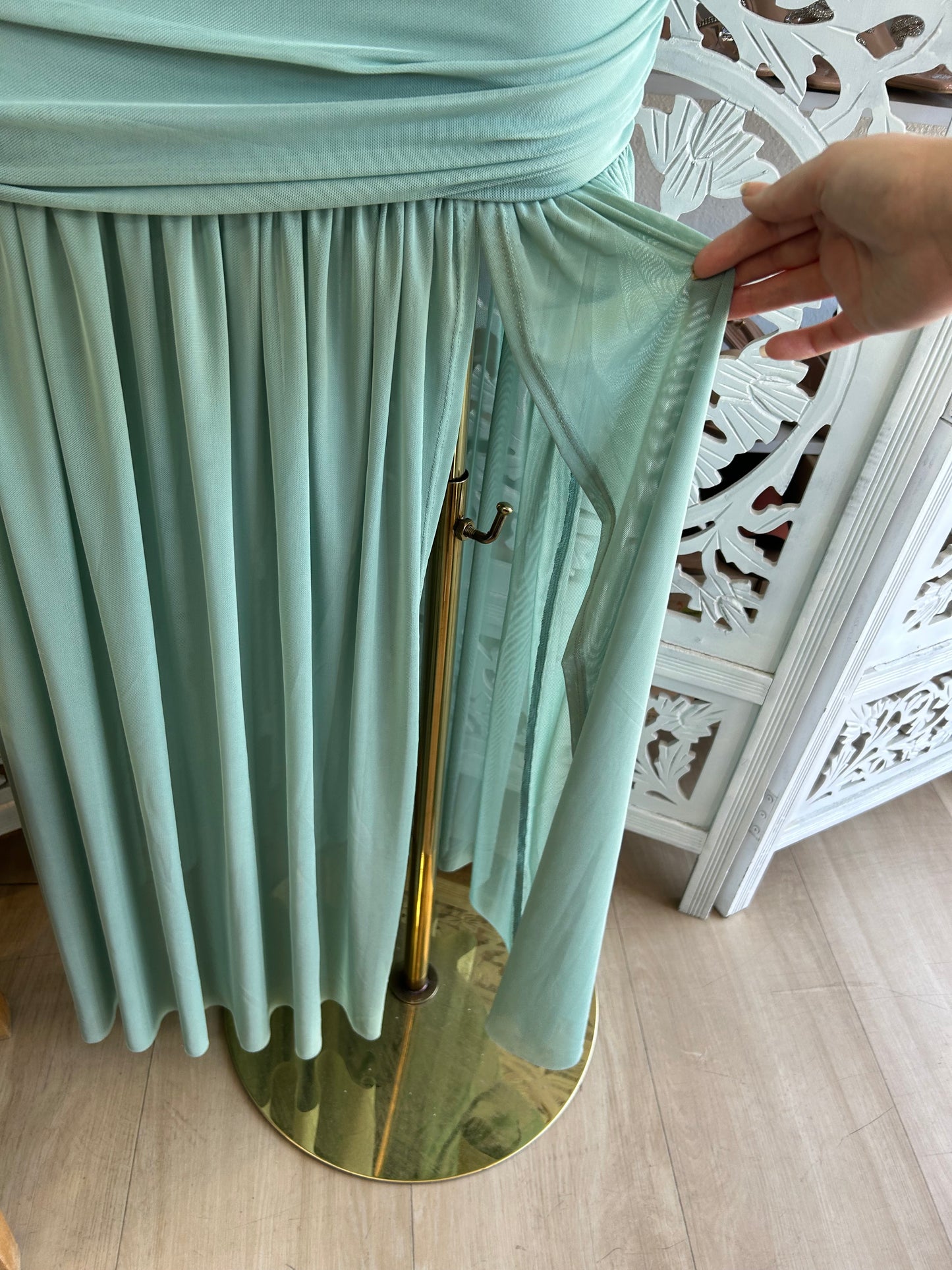 One sleeve mesh long formal dress
