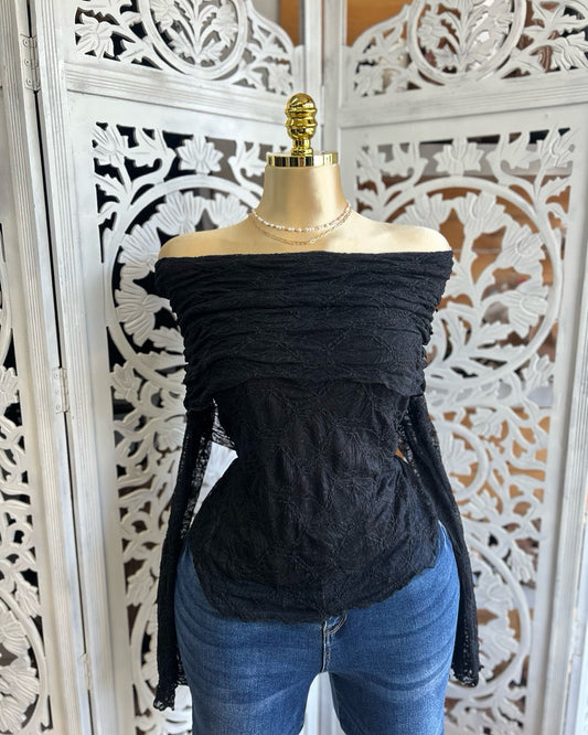 off the shoulder lace shirt