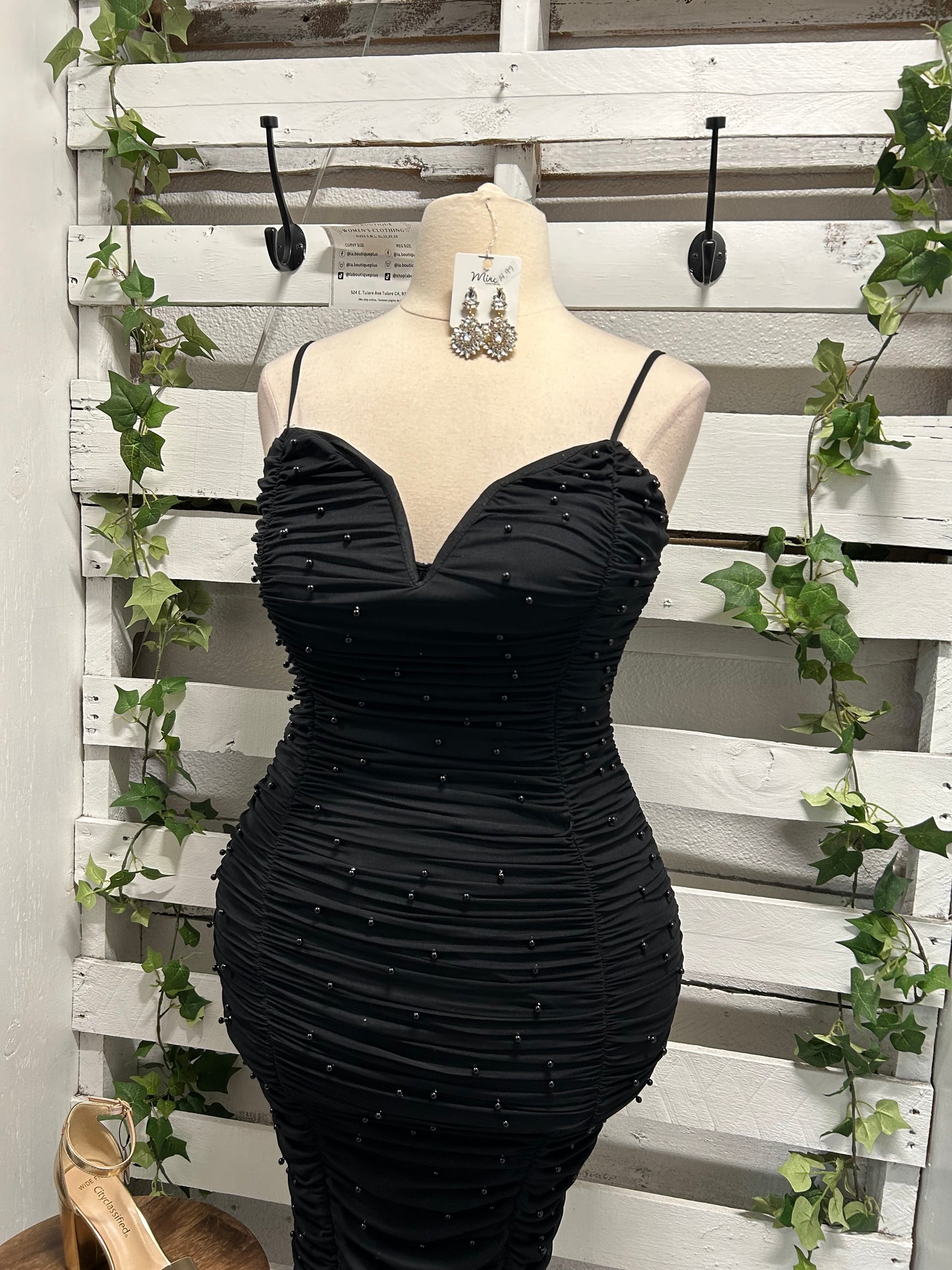 Mini pearl dress (size up) mannequin is wearing 3x