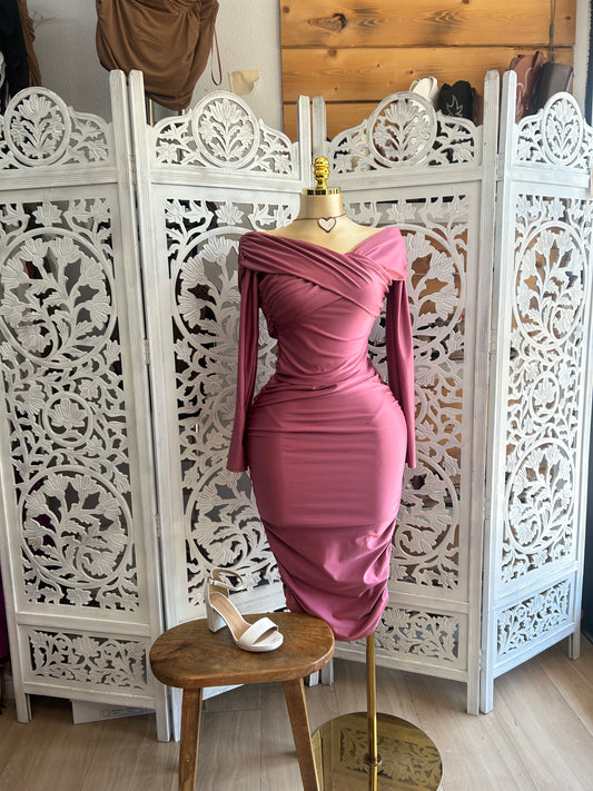 Cross over shiny long sleeve dress SIZE UP