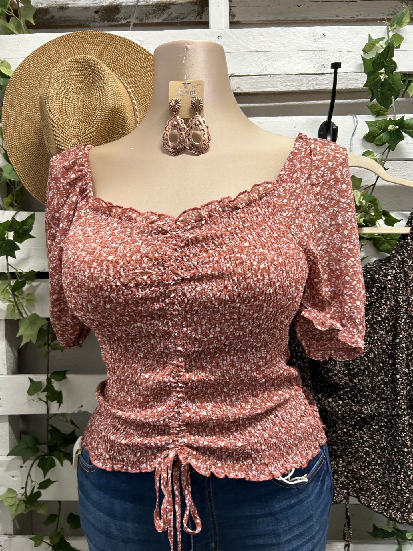 Scrunched flower print top