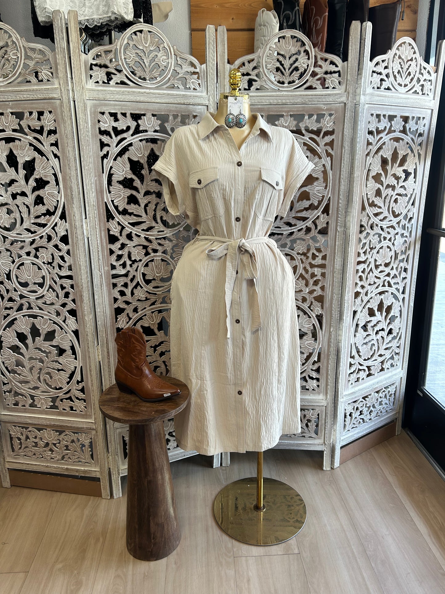 Button up dress with tie