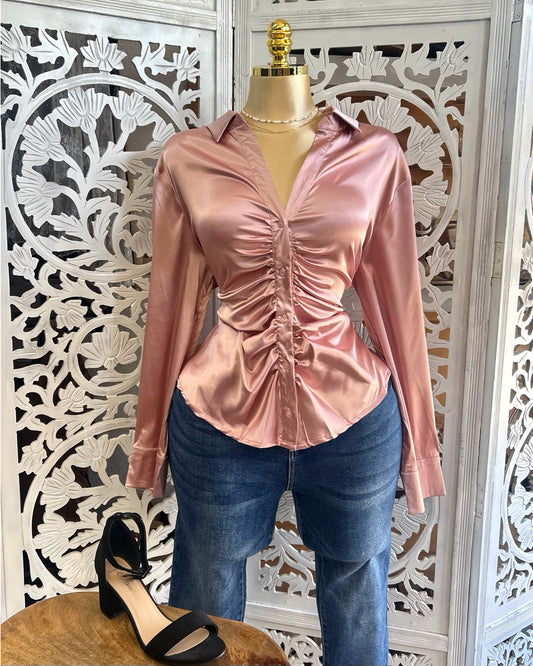 Satin button up shirt