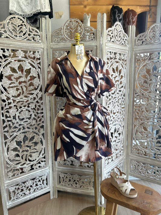 Satin side tie print dress (SIZE UP)
