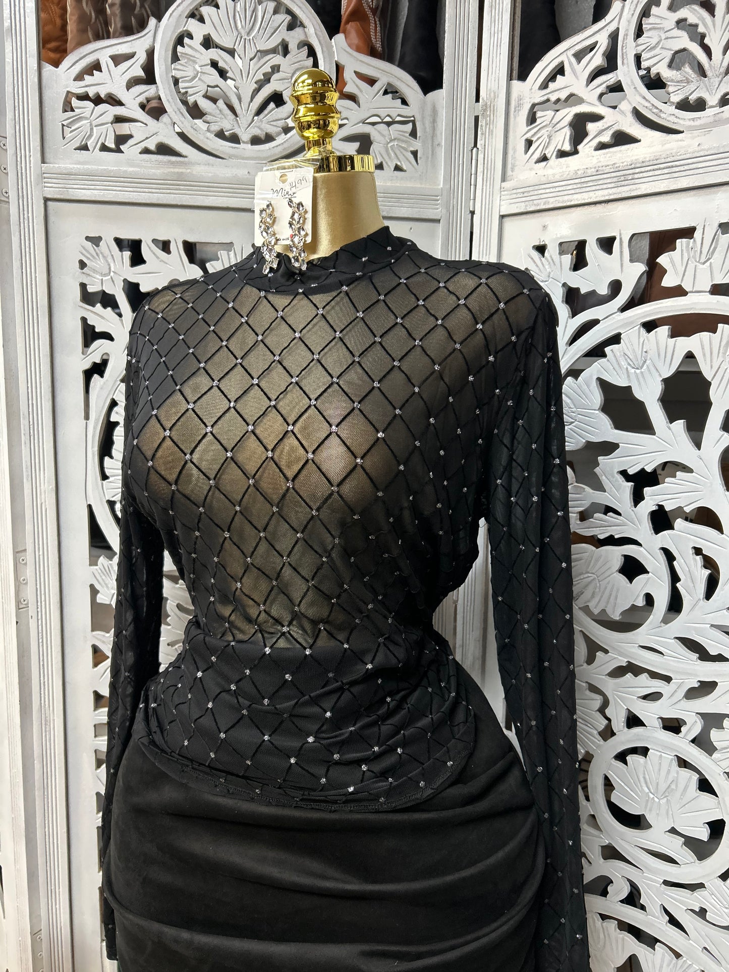 Rhinestone glitter long sleeve top