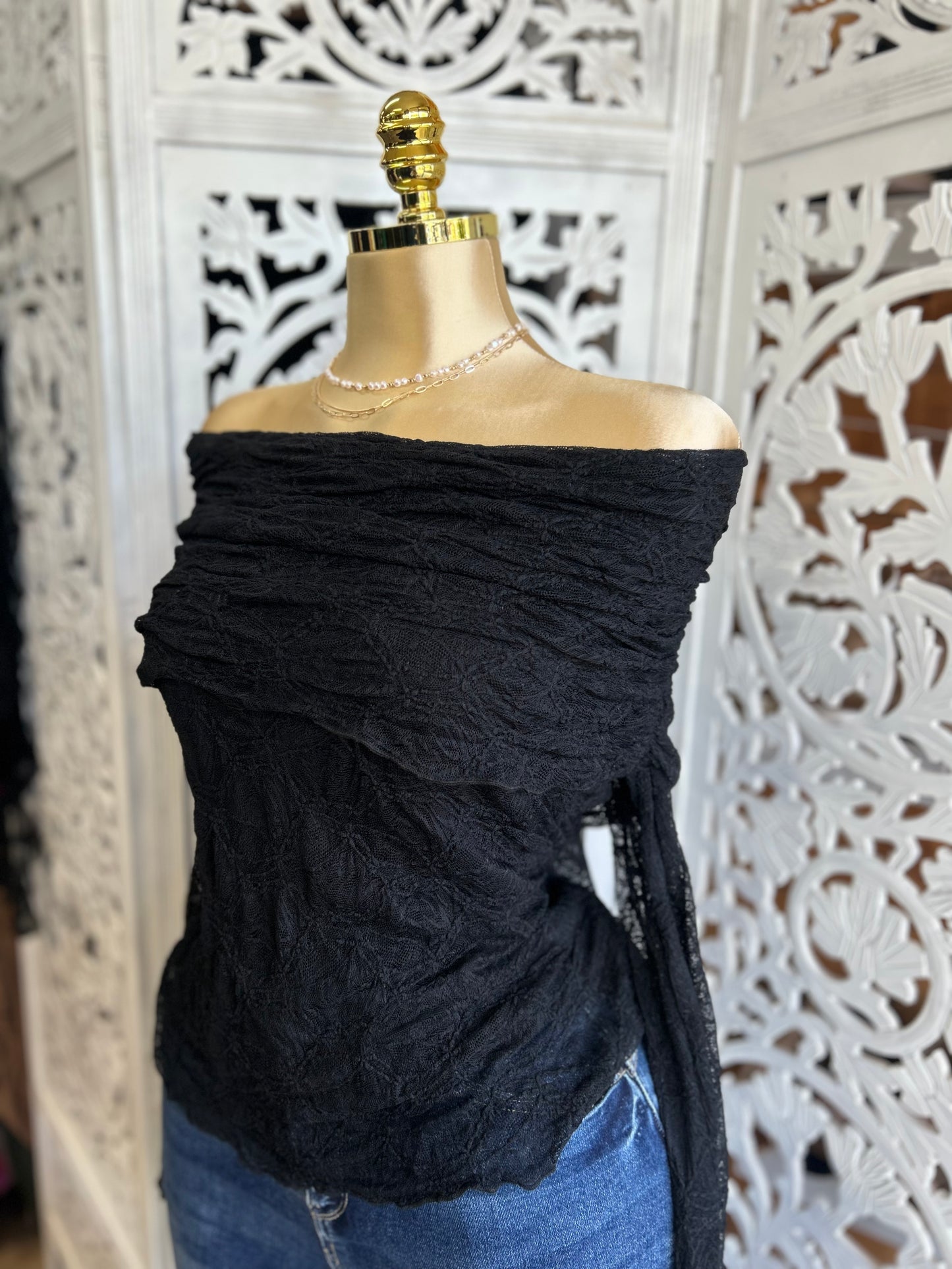 off the shoulder lace shirt