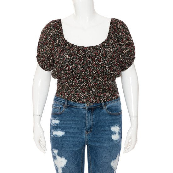 TIE BACK SHORT PUFF SLV CROP TOP