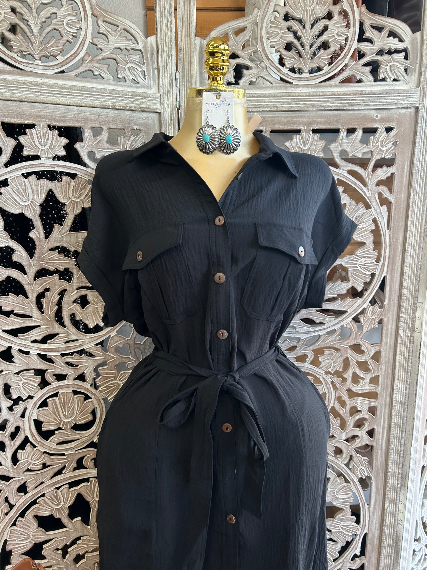 Button up dress with tie